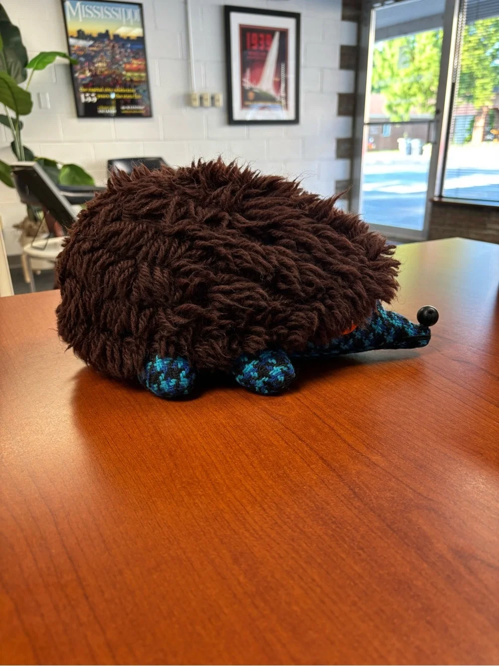 Plush Hedgehog Toy in Brown and Blue - Cozy Cuddly Friend